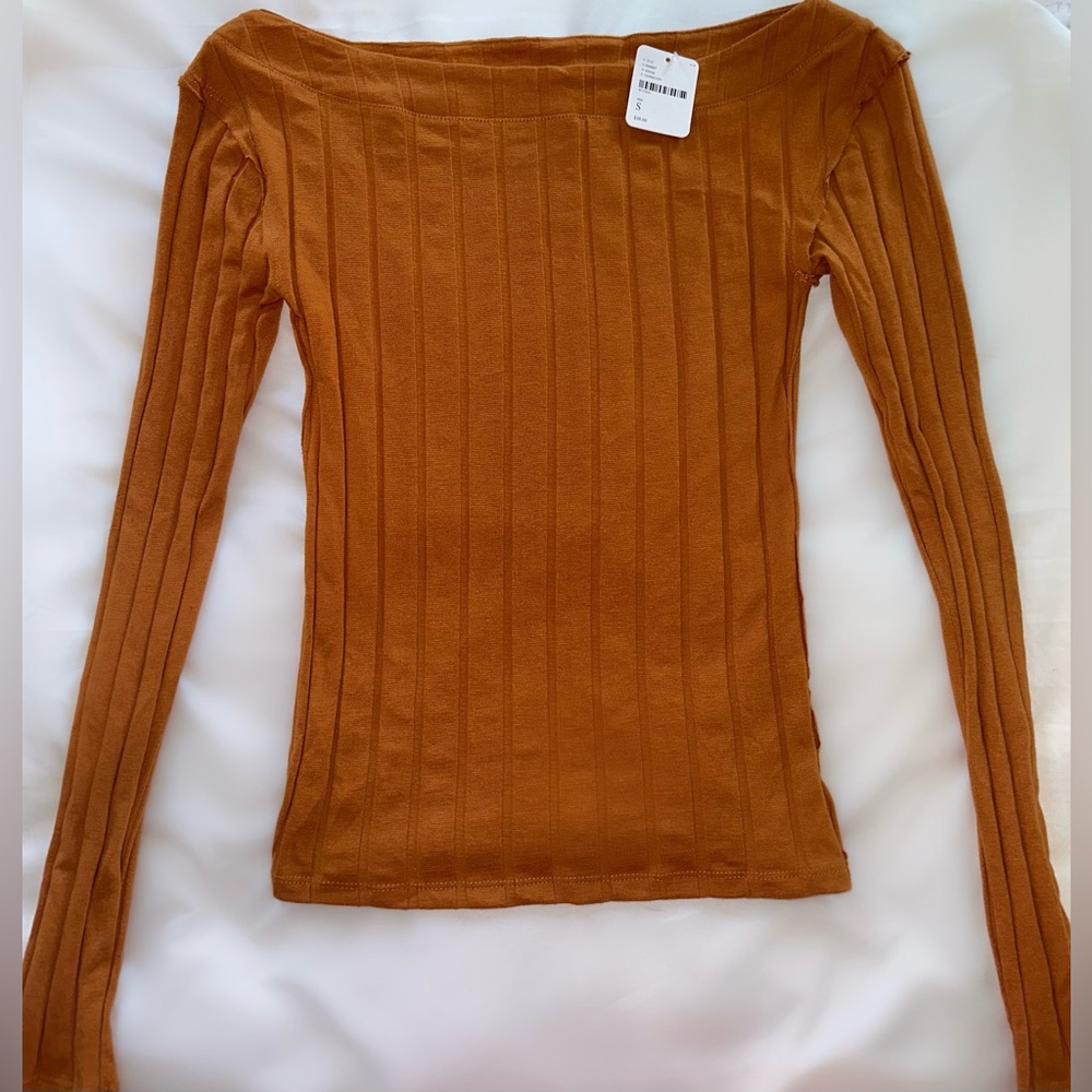 Free People - Off the Shoulder Long Sleeve Top - Burnt Orange - Size Small